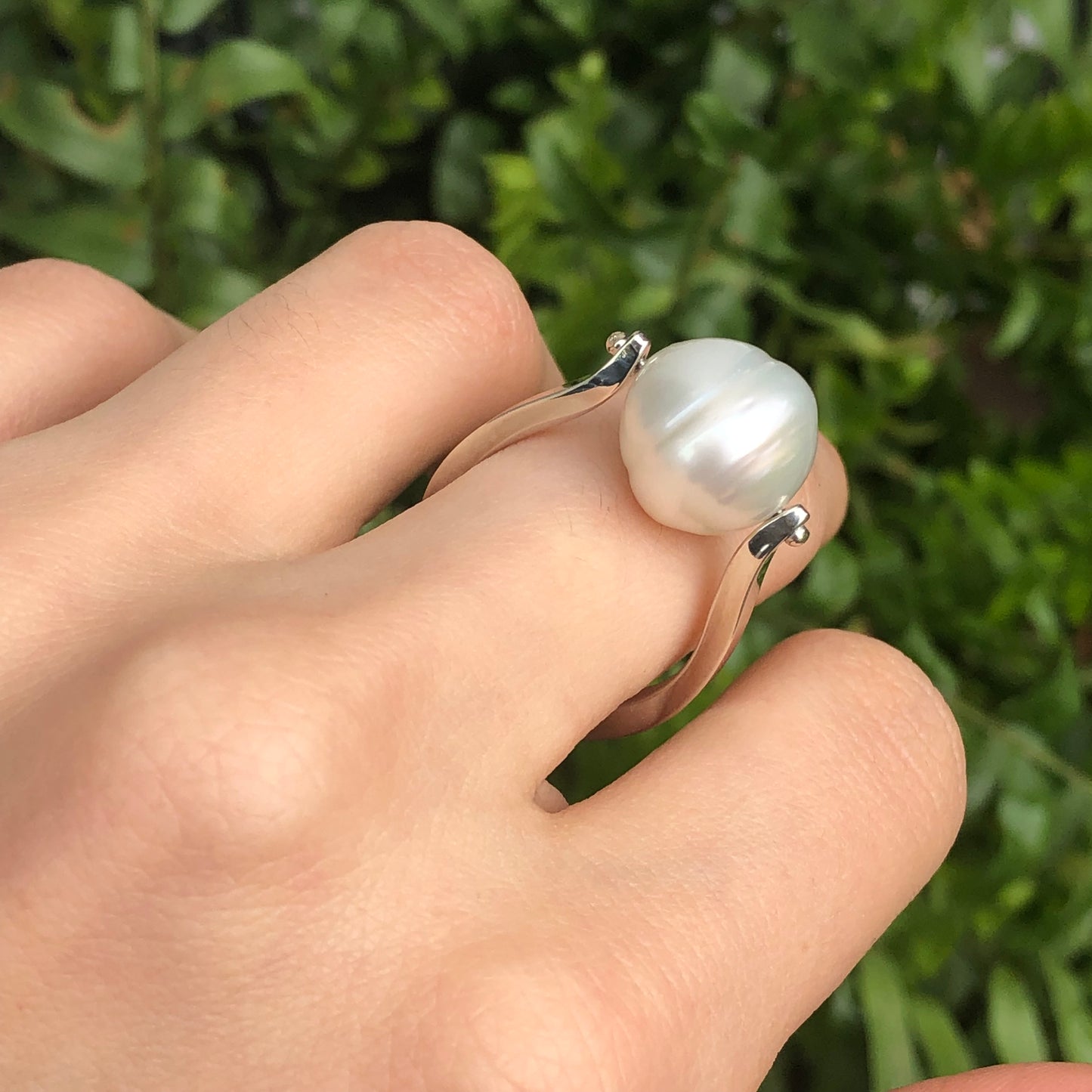 14KT White Gold 12mm Paspaley South Sea Pearl Modern Ring - Legacy Saint Jewelry