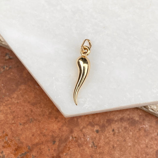 14KT Yellow Gold "Cornicello" Italian Horn Pendant Charm 25mm, 14KT Yellow Gold "Cornicello" Italian Horn Pendant Charm 25mm - Legacy Saint Jewelry