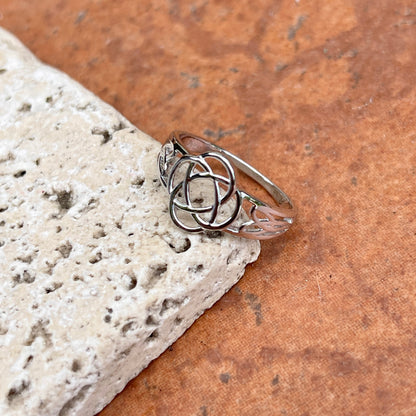 14KT White Gold Polished Celtic Knot Weave Design Ring
