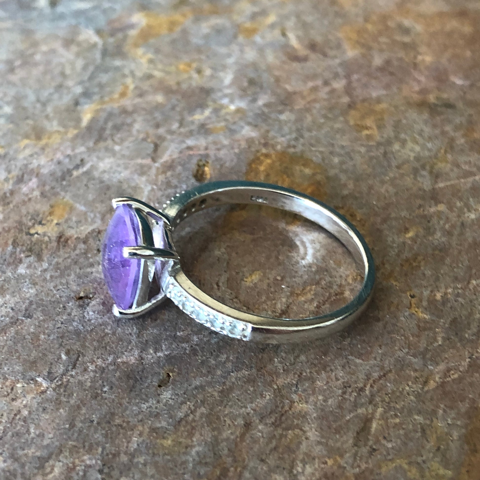 14KT White Gold Pave Diamond + Genuine Purple Amethyst Estate Ring - Legacy Saint Jewelry