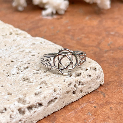 14KT White Gold Polished Celtic Knot Weave Design Ring