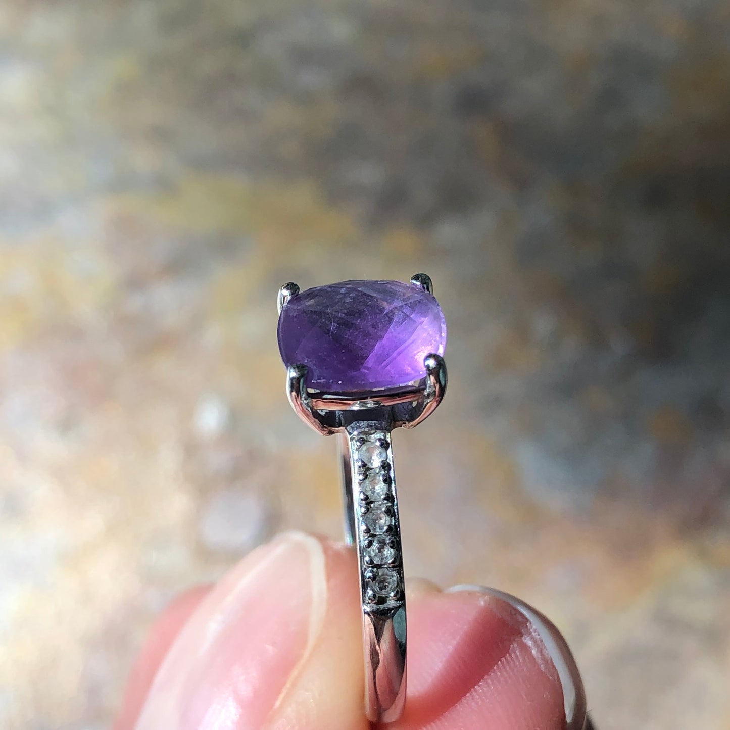 14KT White Gold Pave Diamond + Genuine Purple Amethyst Estate Ring - Legacy Saint Jewelry