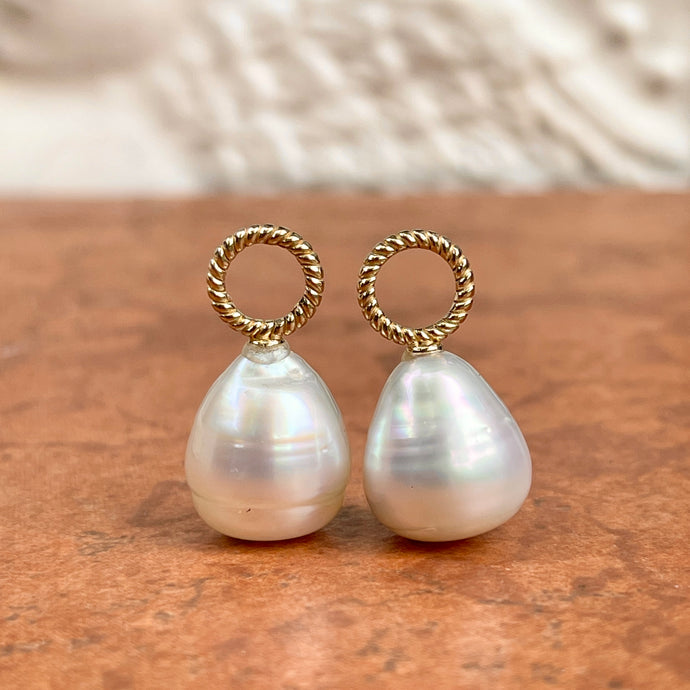 14KT Yellow Gold Rope Design Paspaley South Sea Pearl Earring Charms 13mm