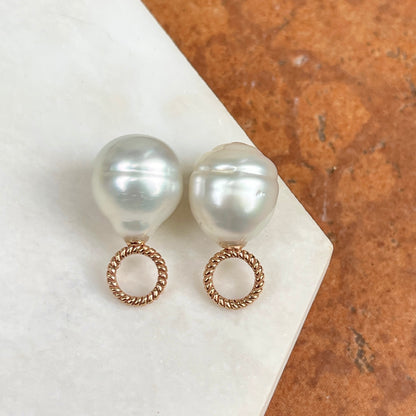 14KT Rose Gold Rope Design Paspaley South Sea Pearl Earring Charms 13mm