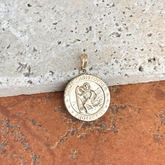 14KT Yellow Gold St Christopher Patron Saint Round Medal Pendant 19mm