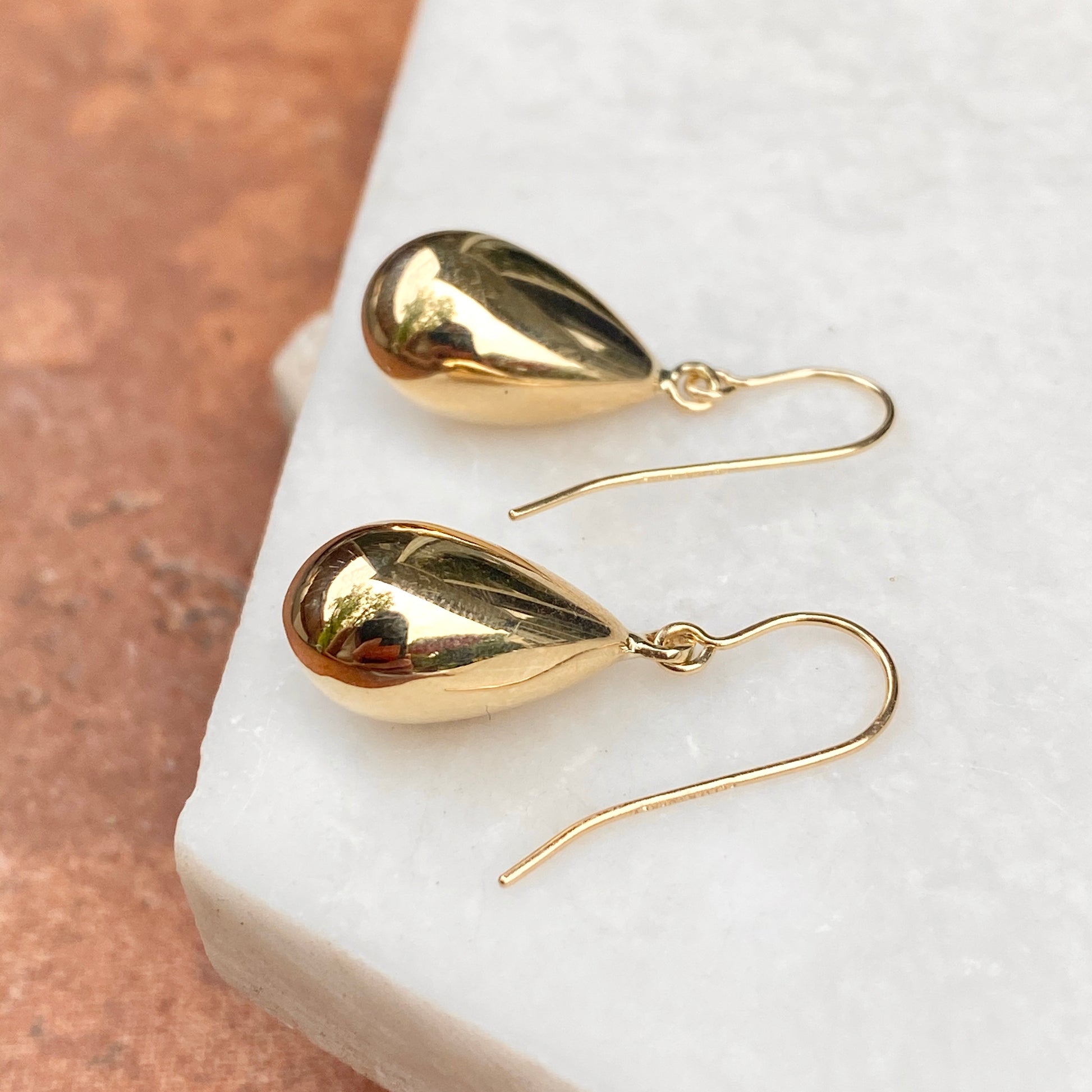 14KT Yellow Gold Polished 3D Teardrop Ear Wire Dangle Earrings, 14KT Yellow Gold Polished 3D Teardrop Ear Wire Dangle Earrings - Legacy Saint Jewelry