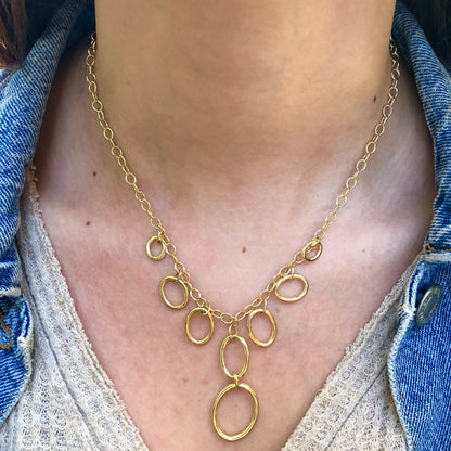 14KT Yellow Gold Polished Rolo Circles Lariat Necklace, 14KT Yellow Gold Polished Rolo Circles Lariat Necklace - Legacy Saint Jewelry