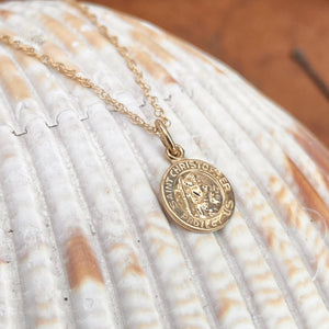 14KT Yellow Gold Saint Christopher Round Medal Pendant Necklace