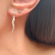 Load image into Gallery viewer, Sterling Silver &quot;Cornicello&quot; Italian Horn Dangle Earrings, Sterling Silver &quot;Cornicello&quot; Italian Horn Dangle Earrings - Legacy Saint Jewelry