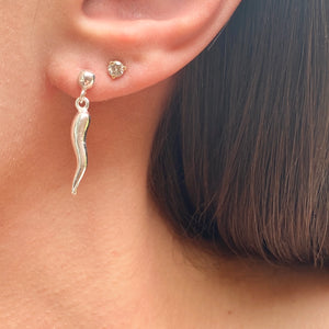 Sterling Silver "Cornicello" Italian Horn Dangle Earrings, Sterling Silver "Cornicello" Italian Horn Dangle Earrings - Legacy Saint Jewelry
