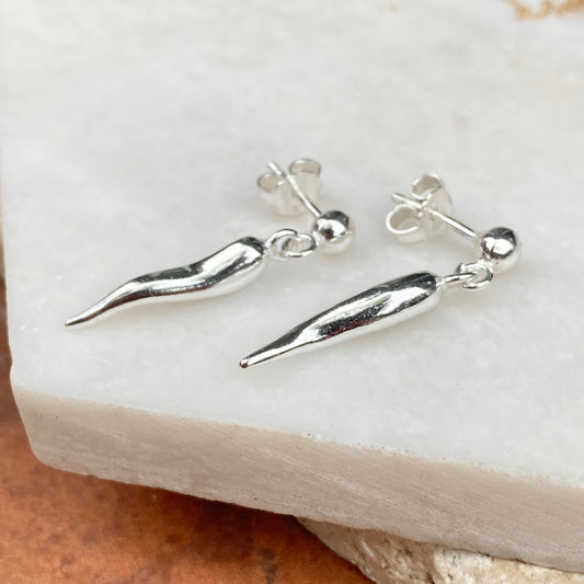 Sterling Silver "Cornicello" Italian Horn Dangle Earrings, Sterling Silver "Cornicello" Italian Horn Dangle Earrings - Legacy Saint Jewelry