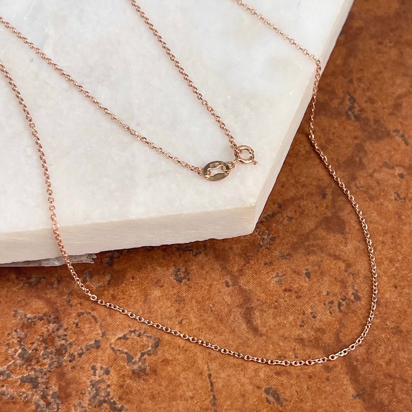 14KT Rose Gold Diamond-Cut 1mm Cable Chain Necklace