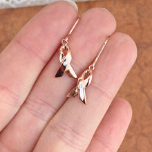 Load image into Gallery viewer, Rose Gold Plated Silver CZ Breast Cancer Awareness Ribbon Dangle Earrings