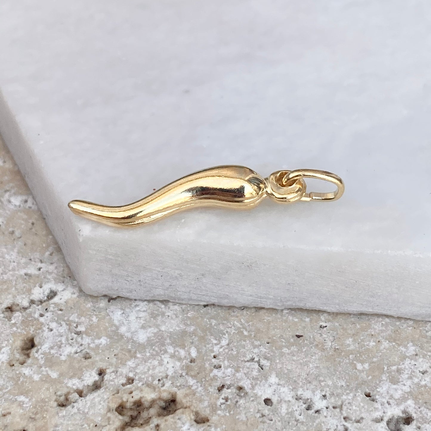 Gold-Plated Sterling Silver 3D Corno Italian Horn Pendant 30mm