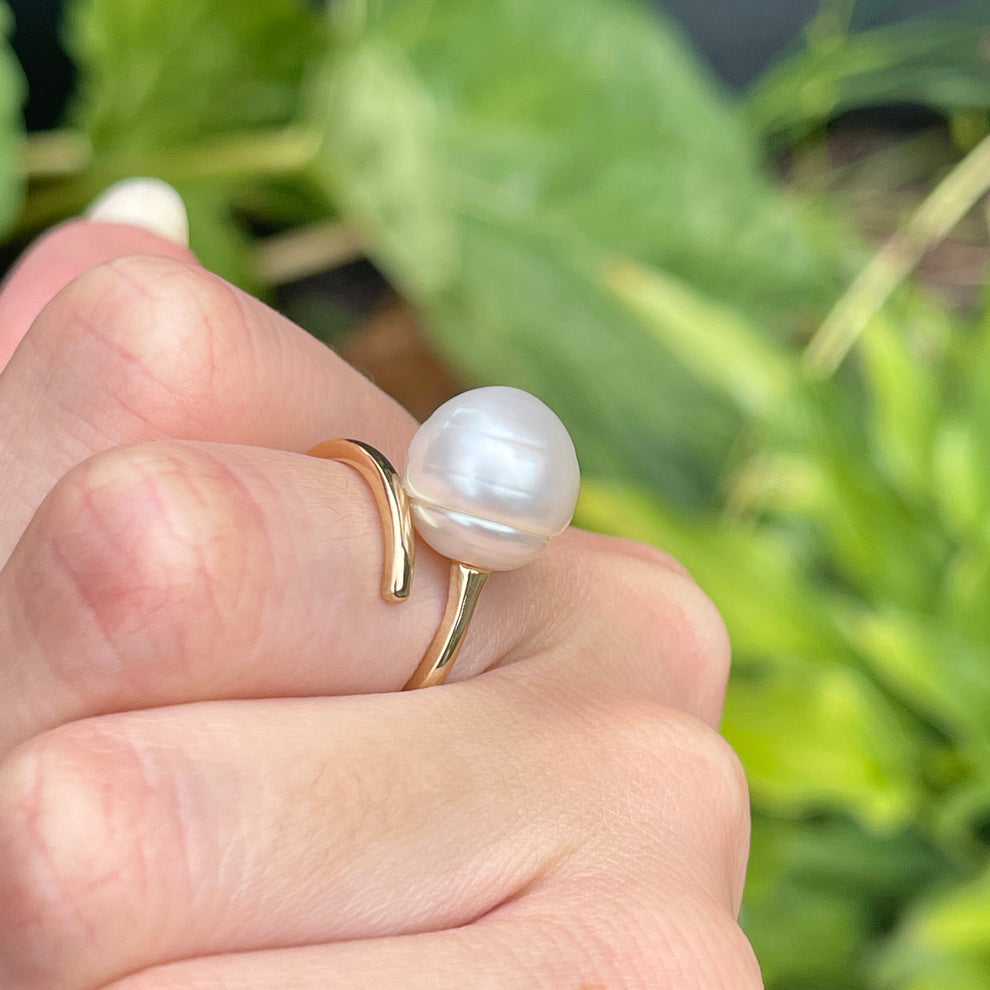 14KT Yellow Gold 12mm Paspaley South Sea Pearl Bypass Ring – LSJ