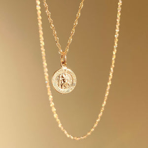 14KT Yellow Gold Saint Christopher Round Medal Pendant Necklace