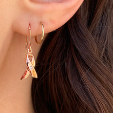Load image into Gallery viewer, Rose Gold Plated Silver CZ Breast Cancer Awareness Ribbon Dangle Earrings