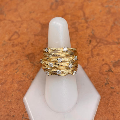 Estate 14KT yellow Gold Scattered Diamond Interlocking Cigar Band Ring