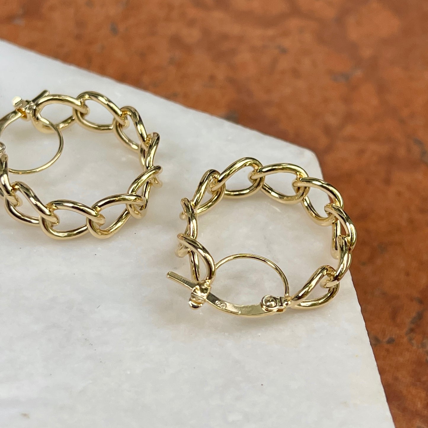 14KT Yellow Gold Open Chain Link Design Hoop Earrings 21mm