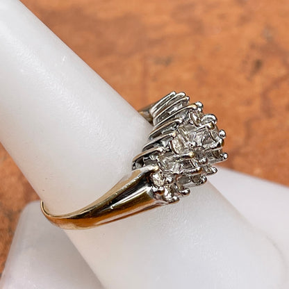 Estate 14KT Yellow Gold Baguette + Round Diamond Cluster Ring