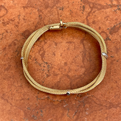 Estate 14KT Yellow Gold Pave Diamond Soft Mesh Bangle Bracelet