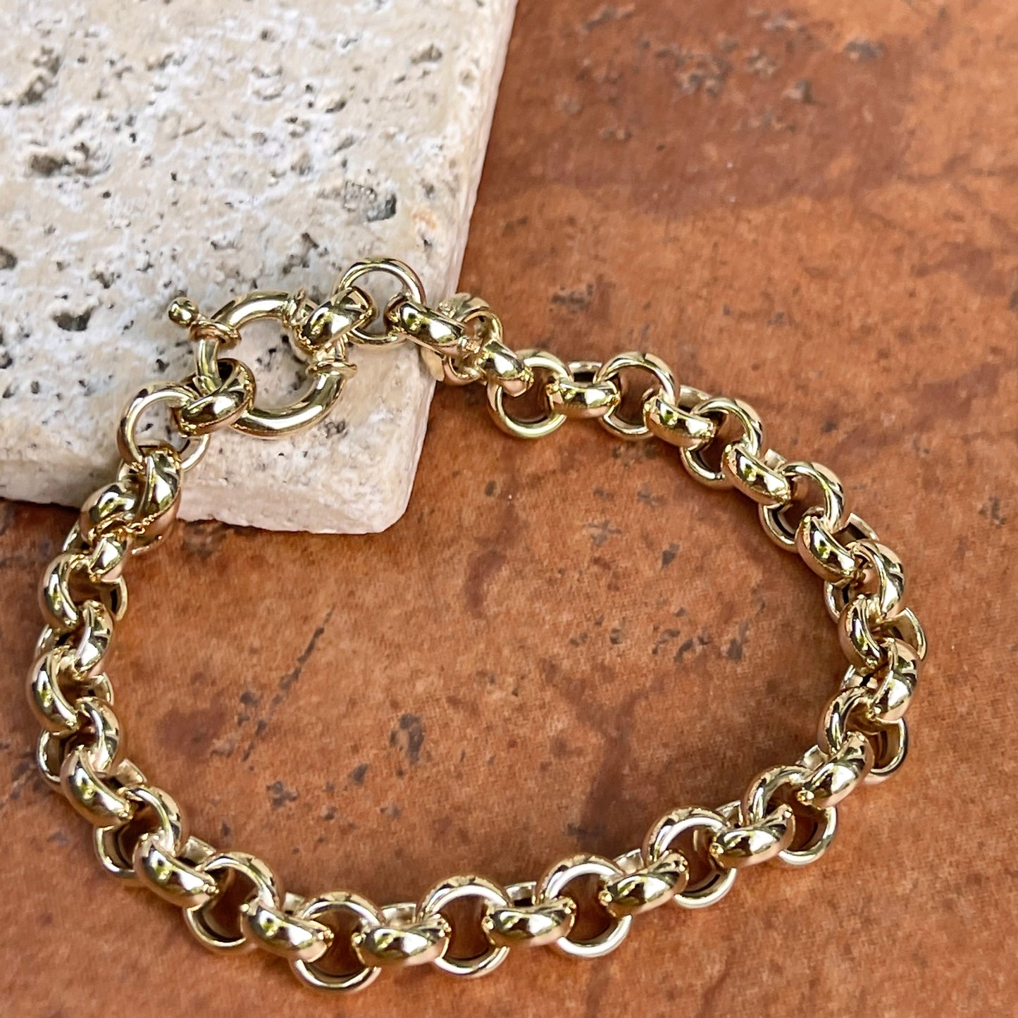 14KT Yellow Gold Rounded Rolo Chain Link Toggle Bracelet
