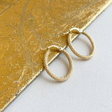 Load image into Gallery viewer, 14KT Yellow Gold Textured Matte Oval Hoop Earrings 18mm