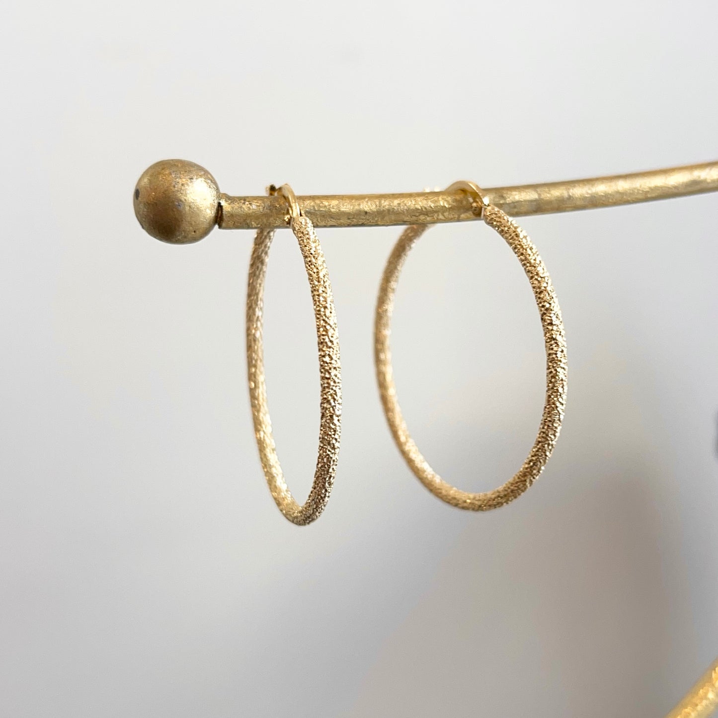 14KT Yellow Gold Textured Matte Round Hoop Earrings 35mm