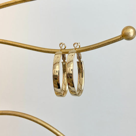 14KT Yellow Gold 5mm Wide Oval Omega Hoop Earrings 33mm