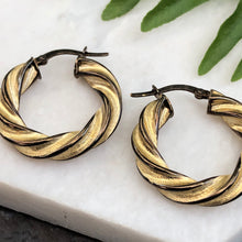 Load image into Gallery viewer, 14KT Yellow Gold + Chocolate Gold Twist Hoop Earrings, 14KT Yellow Gold + Chocolate Gold Twist Hoop Earrings - Legacy Saint Jewelry