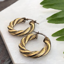 Load image into Gallery viewer, 14KT Yellow Gold + Chocolate Gold Twist Hoop Earrings, 14KT Yellow Gold + Chocolate Gold Twist Hoop Earrings - Legacy Saint Jewelry