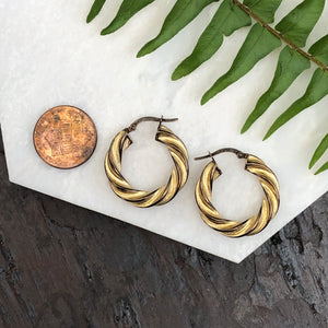 14KT Yellow Gold + Chocolate Gold Twist Hoop Earrings, 14KT Yellow Gold + Chocolate Gold Twist Hoop Earrings - Legacy Saint Jewelry