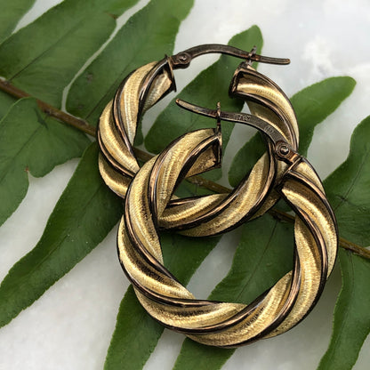 14KT Yellow Gold + Chocolate Gold Twist Hoop Earrings, 14KT Yellow Gold + Chocolate Gold Twist Hoop Earrings - Legacy Saint Jewelry