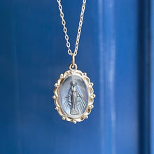 Load image into Gallery viewer, Sterling Silver Blue Oval Miraculous Medal Pendant Necklace