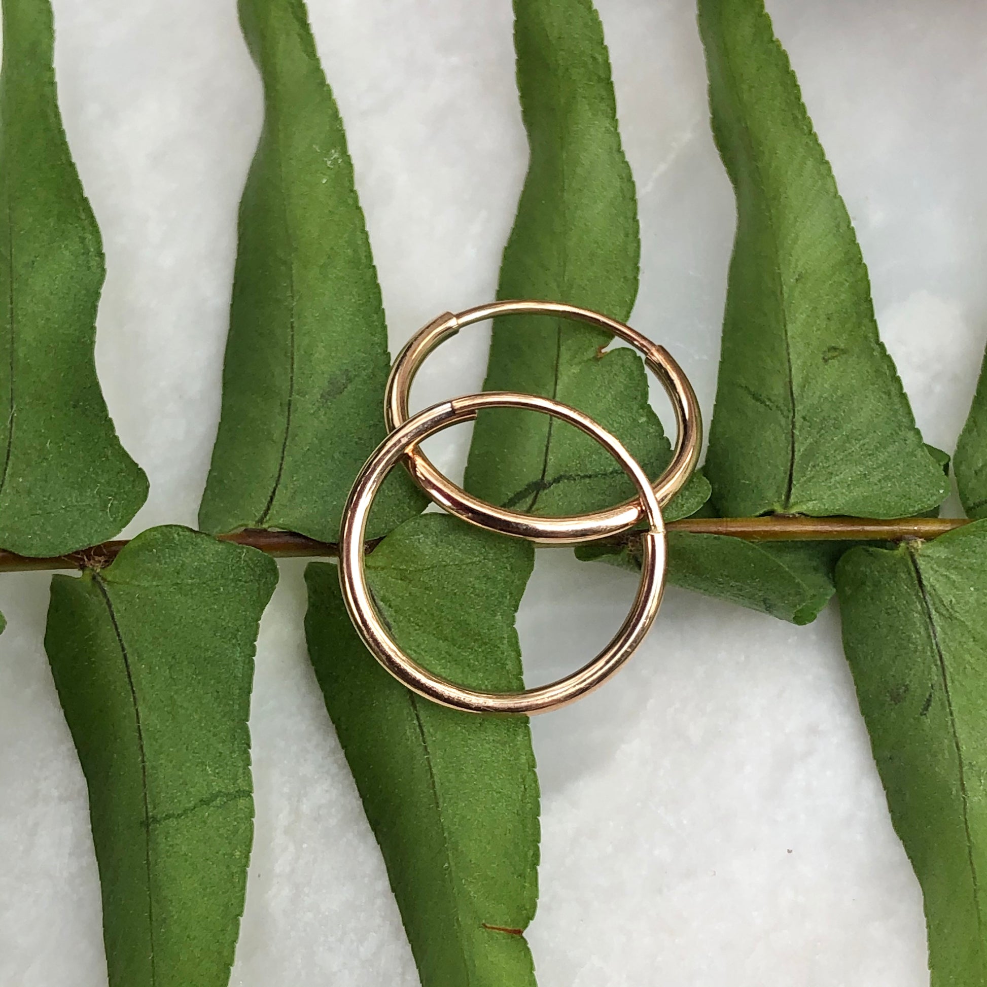 14KT Rose Gold Thin 1.5mm Endless Hoop Earrings 14mm - Legacy Saint Jewelry