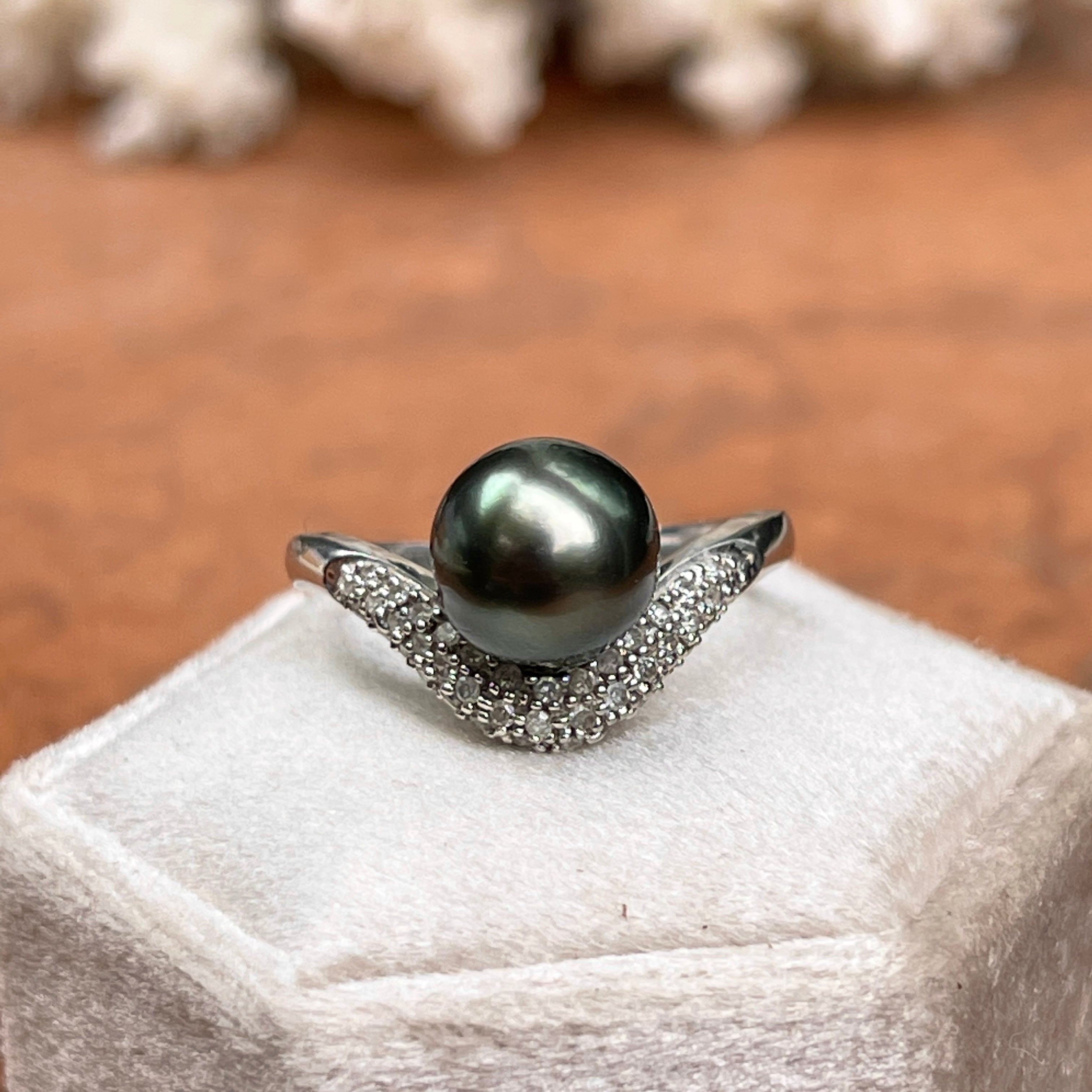 Vintage Circa 1980s Platinum Tahitian Pearl and Diamond Twisted Ring –  Imperial Jewellery
