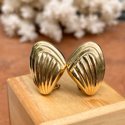 Estate 14KT Yellow Gold Ribbed Shell Shape Omega Earrings