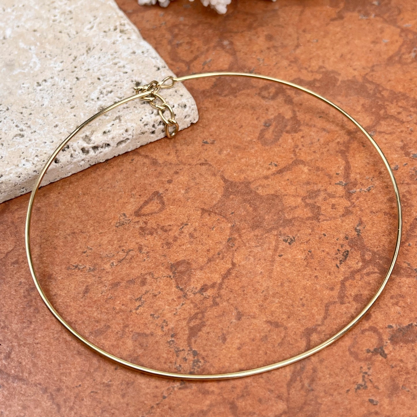 Estate 14KT Yellow Gold Stiff 1.5mm Round Collar Neck Wire Necklace