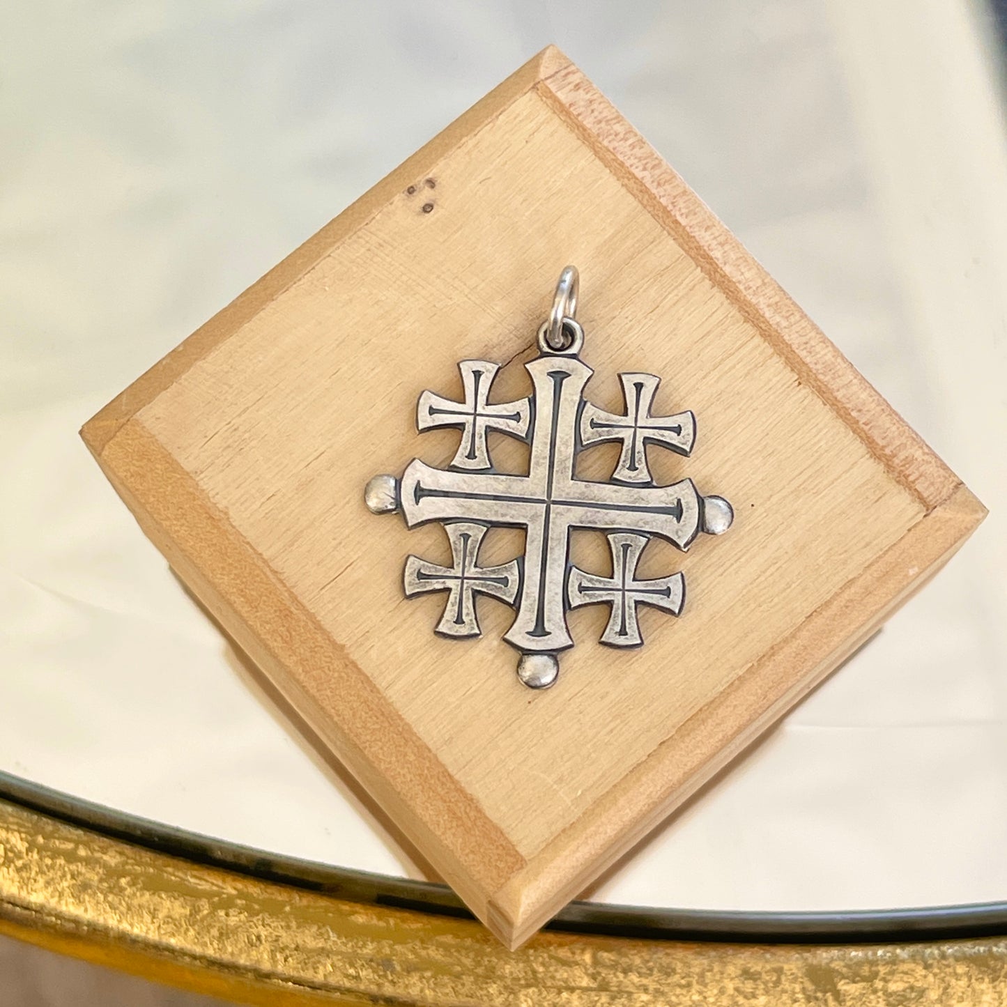 Sterling Silver Antiqued Jerusalem Crusader Cross Pendant 26mm