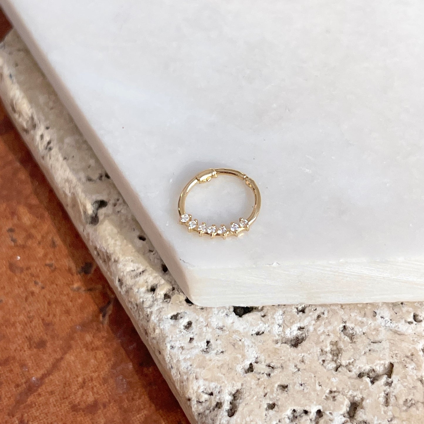 14KT Yellow Gold 7 CZ Stone Cartilage Hoop Earring