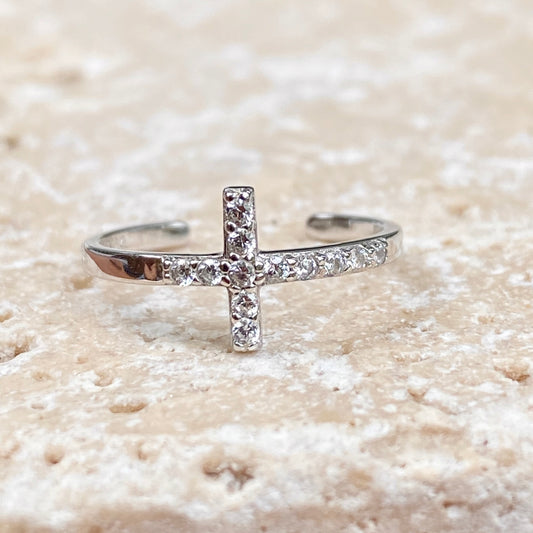 Sterling Silver CZ Horizontal Cross Toe Ring, Sterling Silver CZ Horizontal Cross Toe Ring - Legacy Saint Jewelry