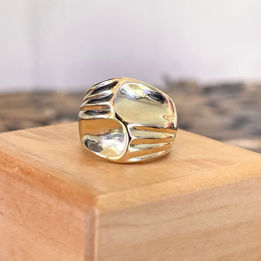 10KT Yellow Gold Grooved + Concave Cigar Band Ring
