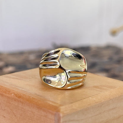 10KT Yellow Gold Grooved + Concave Cigar Band Ring