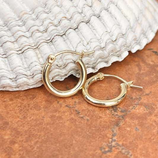 10KT Yellow Gold 2mm Tube Hoop Earrings 9mm