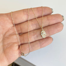 Load image into Gallery viewer, 14KT Yellow Gold .03 CT Diamond Hamsa Pendant Necklace