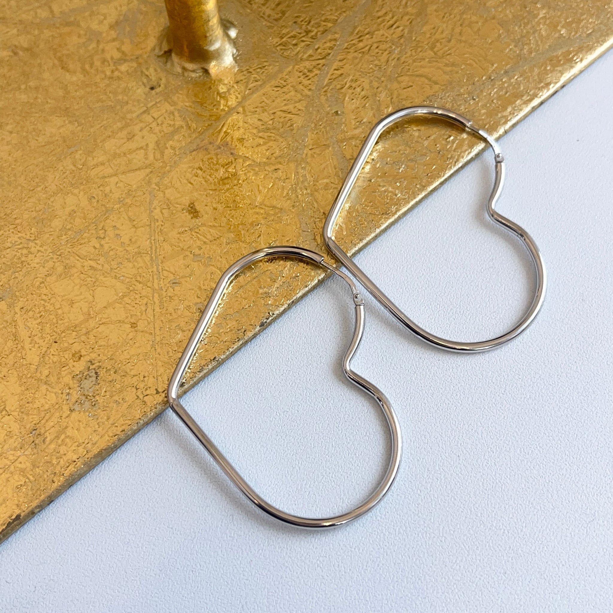 Heart Hoop Earrings Sterling Silver 45mm