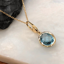 Load image into Gallery viewer, 14KT Yellow Gold Oval Blue Topaz Omega Pendant, 14KT Yellow Gold Oval Blue Topaz Omega Pendant - Legacy Saint Jewelry
