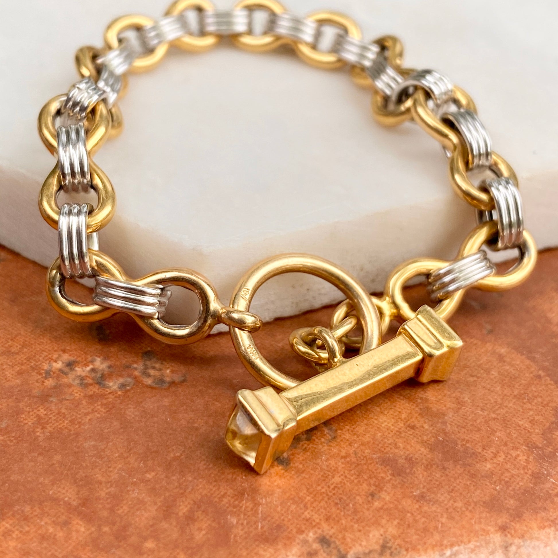 Estate 14KT Yellow Gold + White Gold Interlocking Link Citrine Bracelet - Legacy Saint Jewelry