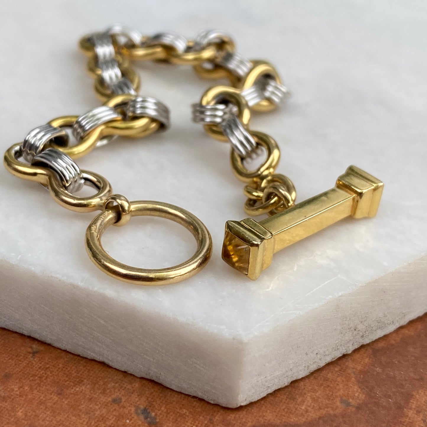 Estate 14KT Yellow Gold + White Gold Interlocking Link Citrine Bracelet - Legacy Saint Jewelry