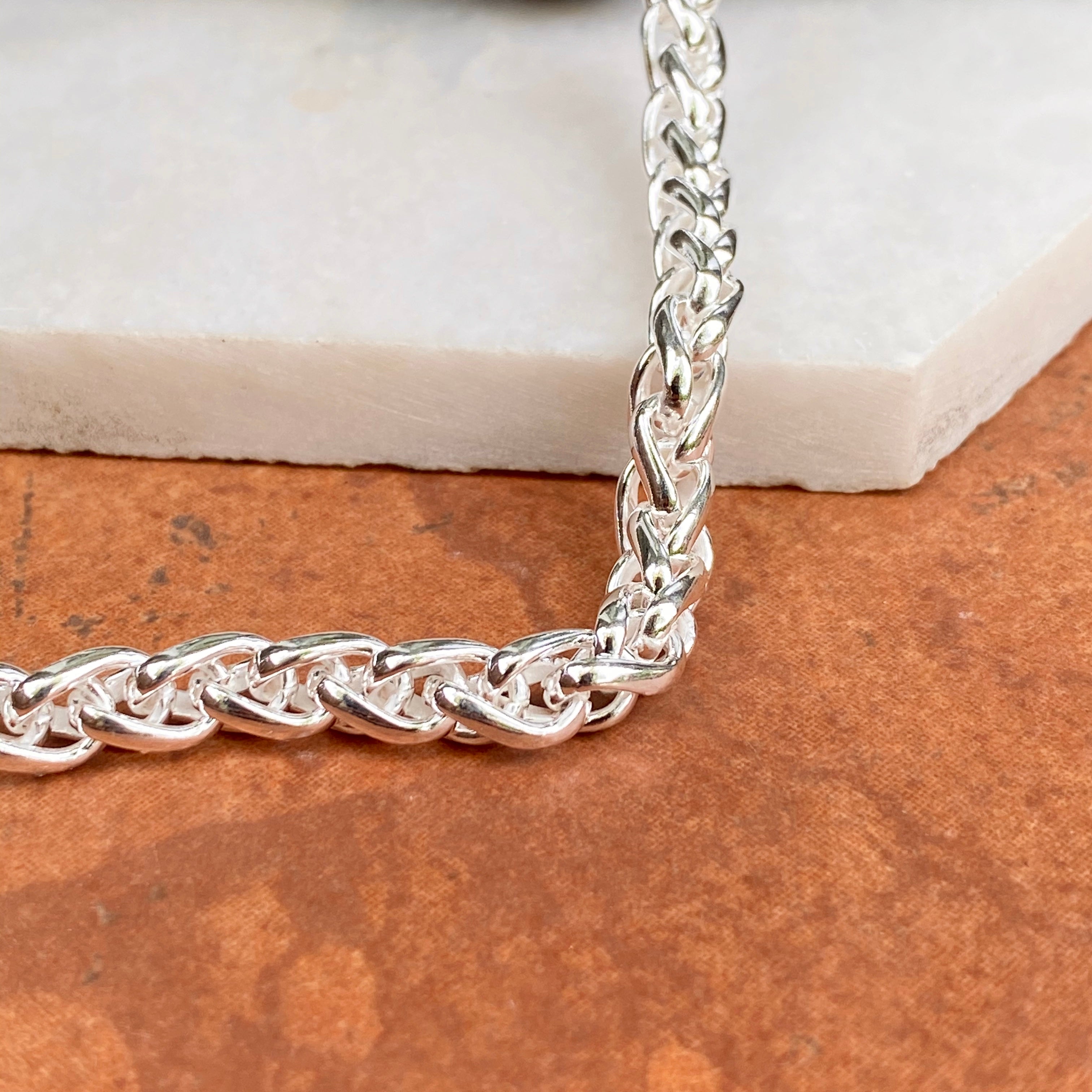 Sterling Silver Polished 6mm Spiga Chain Link Necklace 20